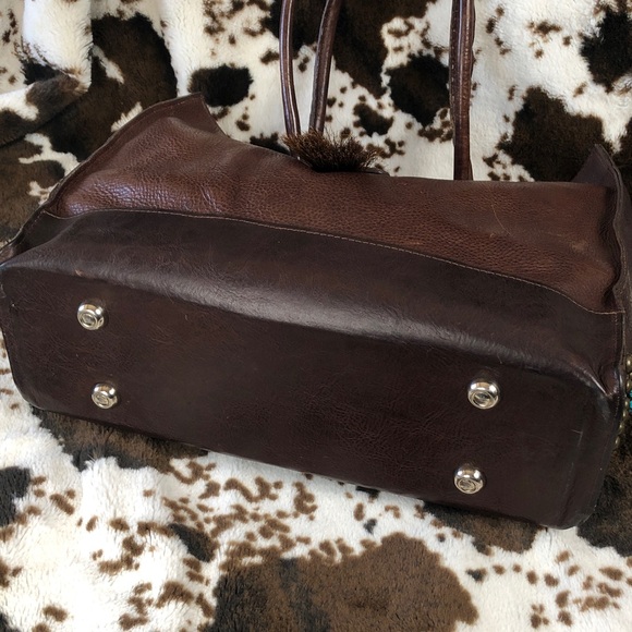 Big Two Bar West McFadin Leather Tote Bag Studded Turquoise Horse Hair Tassel - Picture 10 of 15